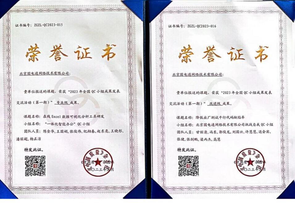 國(guó)網(wǎng)信通產(chǎn)業(yè)集團(tuán)國(guó)電通兩項(xiàng)QC成果分獲2023年全國(guó)QC小組成果二、三等獎(jiǎng)